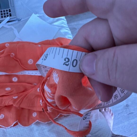 anthropologie coral Orange strappy romper embroidered boho scalloped hem small - Picture 7 of 11